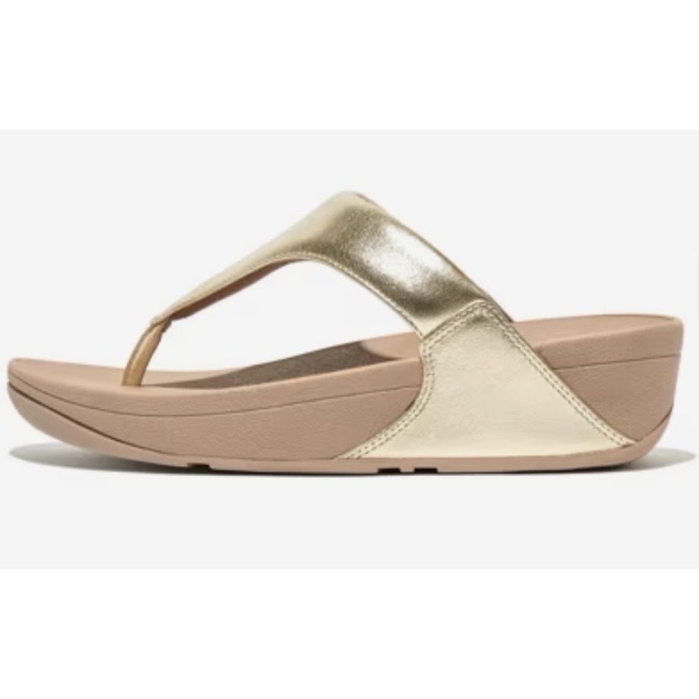 FitFlop Glitzy Lottie Thong Sandals Gold Metallic Leather Straps Womens Size 11